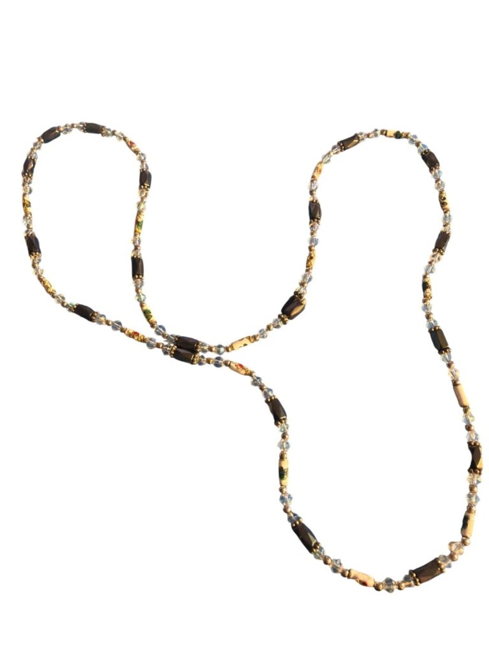 Magnetic Hematite Beaded Strand Necklace Bracelet Glass Painted Porcelain 33"